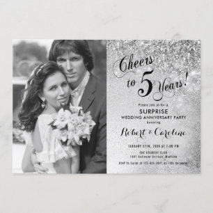 Invitación Sorpresa 5to Aniversario con Foto - Blanco Platead