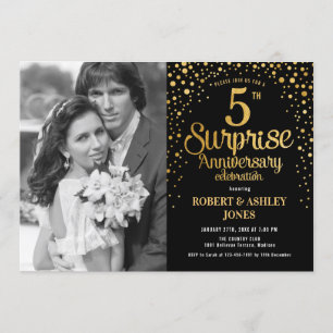 Invitación Sorpresa 5to Aniversario con Foto - Oro Negro
