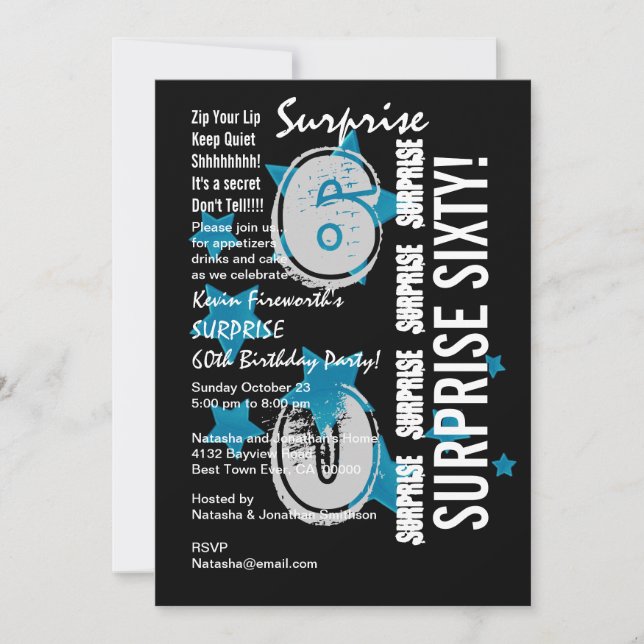 Invitación SORPRESA 60ª Estrellas azules de cumpleaños modern (Anverso)