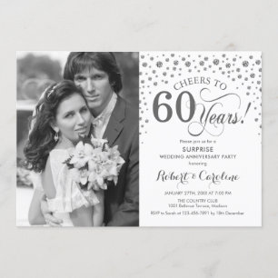 Invitación Sorpresa 60º Aniversario con Foto Blanco Plata