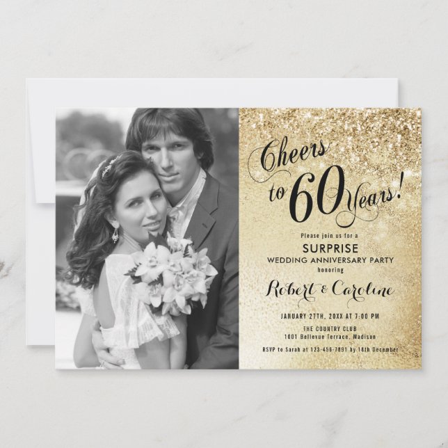 Invitación Sorpresa 60º aniversario con foto - Oro (Anverso)