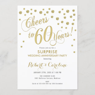 Invitación Sorpresa 60º Aniversario de Boda - Blanco y Dorado