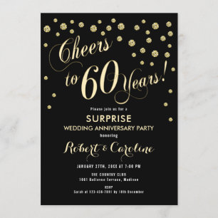 Invitación Sorpresa 60º Aniversario de Boda - Negro y Dorado