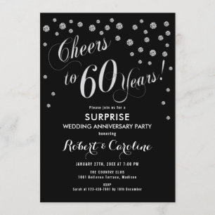 Invitación Sorpresa 60º Aniversario de Boda - Negro y Plata