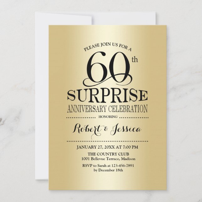 Invitación Sorpresa 60º Aniversario de Boda - Oro (Anverso)