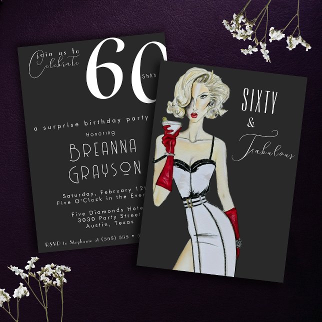Invitación Sorpresa 60º cumpleaños 60 y magnífico alfiler (Subido por el creador)