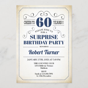 Invitación Sorpresa 60º cumpleaños - Negro blanco azul de la 