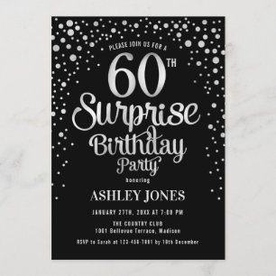 Invitación Sorpresa 60º cumpleaños - Plata y Negro