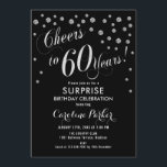 Invitación Sorpresa 60.ª fiesta de cumpleaños - negro platead<br><div class="desc">Sorpresa 60th Birthday Party Invitation Elegante diseño con finas plata purpurina y negro. Presenta el tipo de letra del guión y el perfil. ¡Salud a 60 años! Mándame un mensaje si necesitas una edad personalizado.</div>