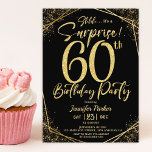 Invitación Sorpresa 60.ª fiesta de cumpleaños Purpurina negro<br><div class="desc">¡Lleve una deslumbrante celebración con nuestra Sorpresa 60° fiesta de cumpleaños, invitación Purpurina de oro y negro! Perfecto para un evento glamoroso e inolvidable. Compra ahora y haz que la sorpresa sea realmente brillante! ✨ 🎉 Tenga en cuenta: El efecto purpurina oro es simulado, no se utiliza ningún purpurina real...</div>