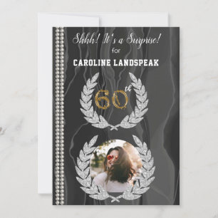 Invitación Sorpresa 60.ª foto de cumpleaños, oro, perlas y se