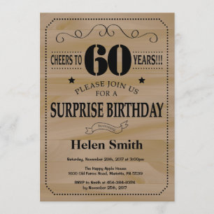 Invitación Sorpresa 60.ª Madera Rústica de Cumpleaños