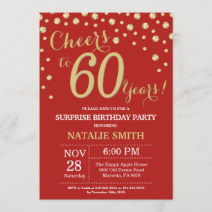 Invitación Sorpresa 60.º cumpleaños Diamante Rojo y Oro