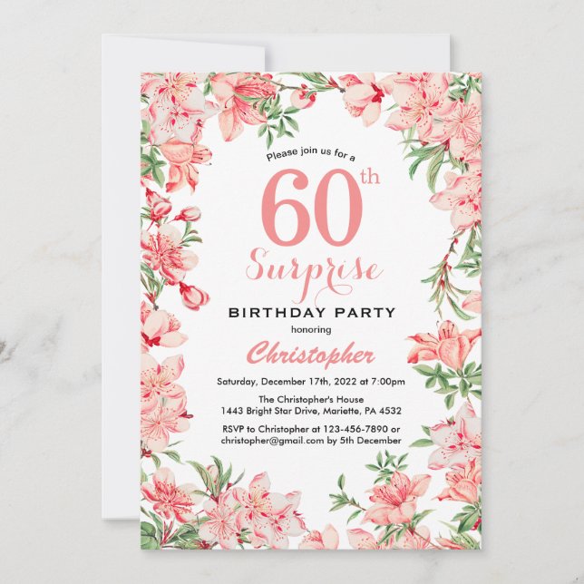 Invitación Sorpresa 60.º cumpleaños Floral Botánica de Boho R (Anverso)