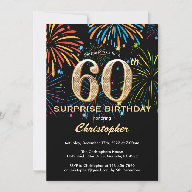 Invitación Sorpresa 60.º cumpleaños Fuego de Arcoiris de Oro  (Anverso)