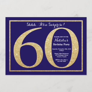 Invitación Sorpresa 60.º Purpurina de oro y azul de la Marina