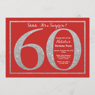 Invitación Sorpresa 60.º Purpurina rojo y plateado