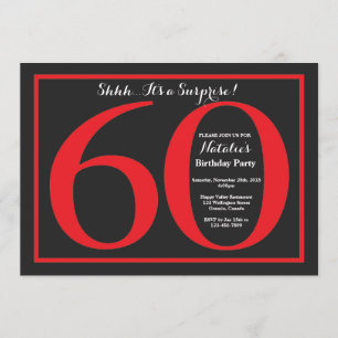 Invitación Sorpresa 60.º tablero rojo y negro de cumpleaños