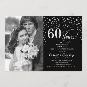 Invitación Sorpresa 60° aniversario con foto plata negra