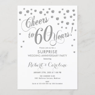 Invitación Sorpresa 60 Aniversario de Boda - Blanco y Plata