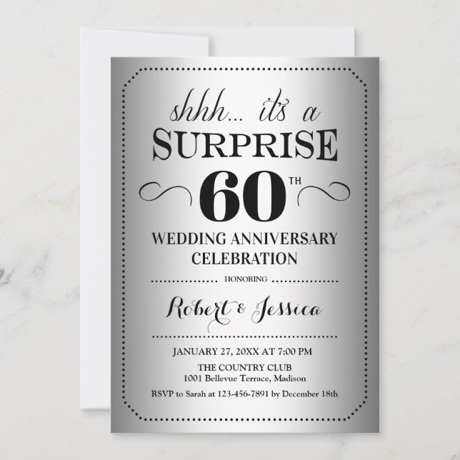 Invitación Sorpresa 60 Aniversario de Boda - Plata Negro (Anverso)