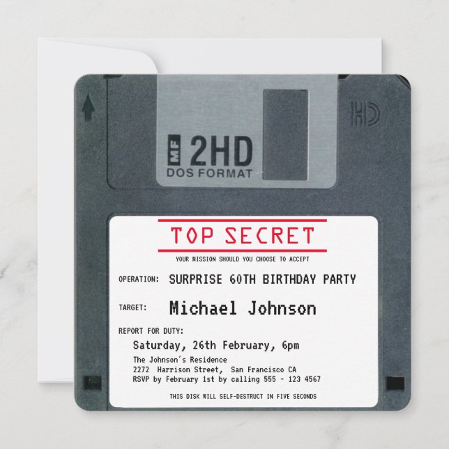 Invitación Sorpresa 60 aniversario fiesta Top Secret Disco de (Anverso)