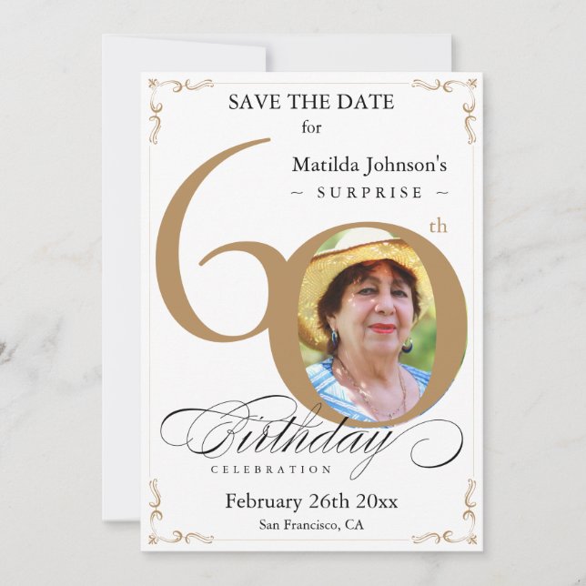 Invitación Sorpresa 60 Aniversario Salvar La Fecha Elegante B (Anverso)