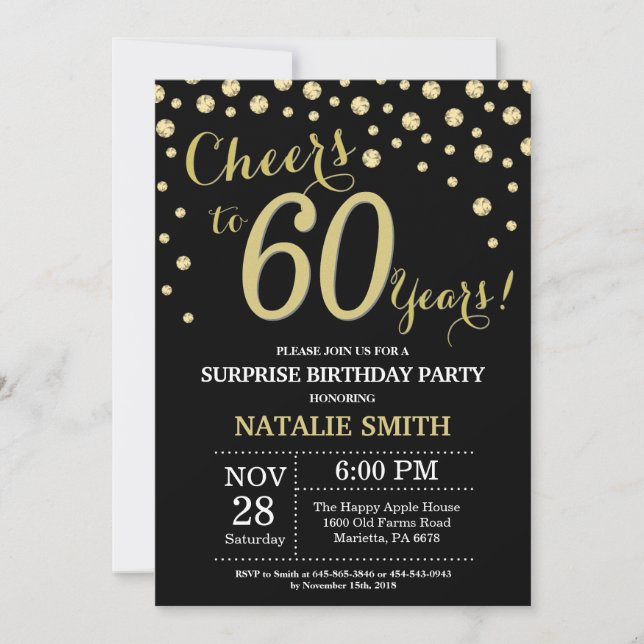 Invitación Sorpresa 60 años Diamante negro y oro (Anverso)