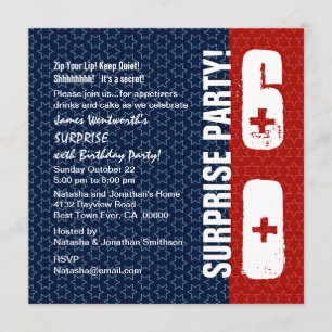 Invitación SORPRESA 60 años Estrellas rojas blancas azules