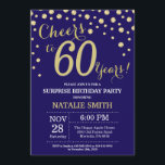 Invitación Sorpresa 60 años marina azul y oro diamante<br><div class="desc">Sorpresa 60 cumpleaños invitación con fondo de diamantes azul y Purpurina dorado de la Marina. Confetti de oro. Cumpleaños de adultos. Cumpleaños de hombres o mujeres.
Para más personalización,  haga clic en el botón "Personalizar" y utilice nuestra herramienta de diseño para modificar esta plantilla.</div>