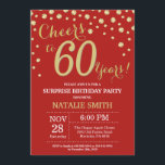Invitación Sorpresa 60 cumpleaños Diamante rojo y oro<br><div class="desc">Sorpresa 60 cumpleaños invitación con fondo de diamantes rojo y Purpurina dorado. Confetti de oro. Cumpleaños de adultos. Cumpleaños de hombres o mujeres.
Para más personalización,  haga clic en el botón "Personalizar" y utilice nuestra herramienta de diseño para modificar esta plantilla.</div>