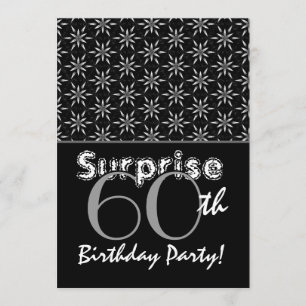 Invitación SORPRESA 60 cumpleaños, estrellas plateadas y negr