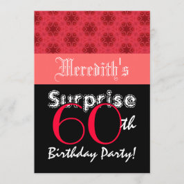 Invitación SORPRESA 60 cumpleaños Estrellas rojas y negras L0