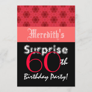 Invitación SORPRESA 60 cumpleaños Estrellas rojas y negras L0