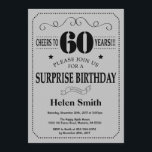 Invitación Sorpresa 60 cumpleaños Gris negro y plateado<br><div class="desc">Sorpresa 60.ª Invitación de cumpleaños Tipografía gris negra y plateada. Fondo gris negro y plateado. Cumpleaños de adultos. Cumpleaños de hombres o mujeres. Invite a un niño o a una Chica. 13.º 15.º 16.º 18.º 20.21.30.40.50.60.70.80.90.100. Cualquier edad. Para una mayor personalización, haga clic en el botón "Personalizar" y utilice nuestra...</div>