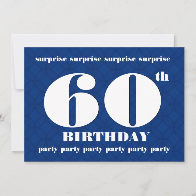 Invitación SORPRESA 60 cumpleaños moderno azul y blanco W081 (Anverso)
