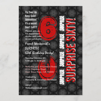 Invitación SORPRESA 60° cumpleaños moderno: Círculos rojos ne