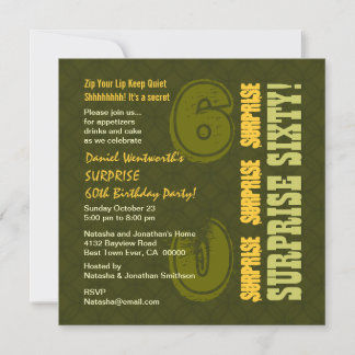 Invitación SORPRESA 60 cumpleaños moderno Khaki y Oro W583