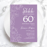 Invitación Sorpresa 60 cumpleaños - Morado floral<br><div class="desc">Invitación de cumpleaños número 60 de Floral Purple Surprise. El diseño femenino moderno minimalista presenta acentos botánicos y tipografía. Sencilla tarjeta de invitación floral perfecta para una elegante celebración de cumpleaños sorpresa femenina.</div>