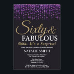 Invitación Sorpresa 60 cumpleaños morado y Purpurina de oro<br><div class="desc">Sorpresa,  60° cumpleaños. Sesenta y fabuloso. Negro morado y Purpurina.Fiesta de cumpleaños para adultos. Para hombres o mujeres.
Para más personalización,  haga clic en el botón "Personalizar" y utilice nuestra herramienta de diseño para modificar esta plantilla.</div>