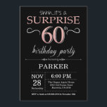 Invitación Sorpresa 60 cumpleaños, oro negro y rosa Rosa<br><div class="desc">Sorpresa 60 cumpleaños invitación con fondo negro y Rosa Purpurina de oro rosa.Pizarra. Cumpleaños de adultos. Invitar el cumpleaños de hombres o mujeres. Cualquier edad.
Para más personalización,  haga clic en el botón "Personalizar" y utilice nuestra herramienta de diseño para modificar esta plantilla.</div>