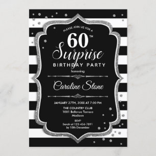 Invitación Sorpresa 60 cumpleaños - Plata blanca negra