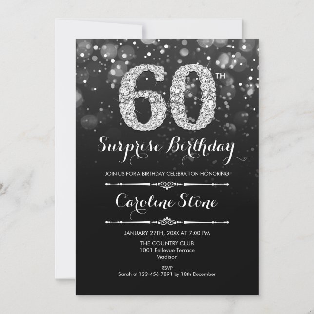 Invitación Sorpresa 60 cumpleaños - Plata negra (Anverso)