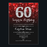 Invitación Sorpresa 60 cumpleaños - Plata roja negra<br><div class="desc">Sorpresa Invitación a los 60 Años. Elegante diseño rojo negro con una falsa plata purpurina. Cumpleaños de adultos. Incluye diamantes,  luces de bokeh y fuente de guiones. Invitación de cumpleaños de hombres o mujeres. Perfecto para una elegante fiesta de cumpleaños. Mándame un mensaje si necesitas más personalización.</div>