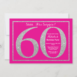 Invitación Sorpresa 60 cumpleaños Purpurina de Plata y Rosa C