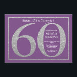 Invitación Sorpresa 60 cumpleaños Purpurina morado y plateado<br><div class="desc">Sorpresa Invitación a los 60 Años. Purpurina morado y plateado invito de fiesta de cumpleaños con fondo morado. Cumpleaños sorpresa. Cumpleaños de adultos. Hombres o Mujeres Fiesta de Bday Bash. Para una mayor personalización,  haga clic en el botón "Personalizar" y utilice nuestra herramienta de diseño para modificar esta plantilla.</div>