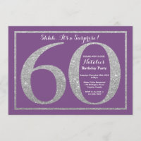 Sorpresa 60 cumpleaños Purpurina morado y plateado