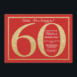 Invitación Sorpresa 60 cumpleaños Purpurina rojo y oro<br><div class="desc">Sorpresa 60 cumpleaños invitación. Invitación a la fiesta de cumpleaños del Purpurina rojo y oro con fondo rojo. Cumpleaños sorpresa. Cumpleaños de adultos. Hombres o Mujeres Bday Bash Fiesta.
Para más personalización,  haga clic en el botón "Personalizar" y utilice nuestra herramienta de diseño para modificar esta plantilla.</div>