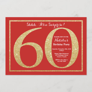 Invitación Sorpresa 60 cumpleaños Purpurina rojo y oro