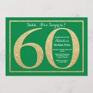 Invitación Sorpresa 60 cumpleaños Purpurina Verde y Oro